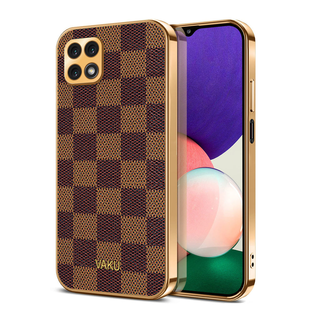 Vaku® Samsung Galaxy A22 5G Cheron Leather Electroplated Soft TPU Back Cover