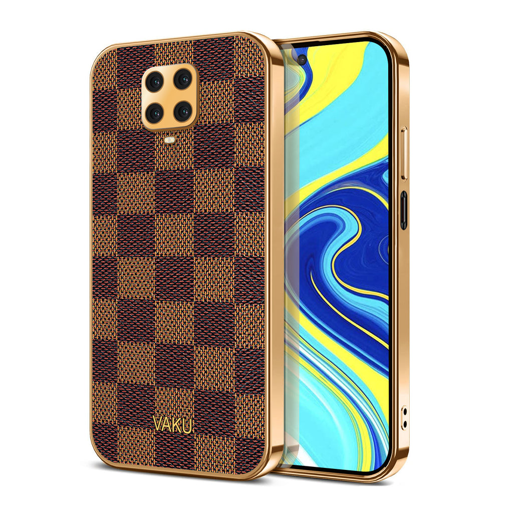 Vaku® Xiaomi Redmi Note 9 Pro Max Cheron Series Leather Stitched Gold Electroplated Soft TPU Back Cover