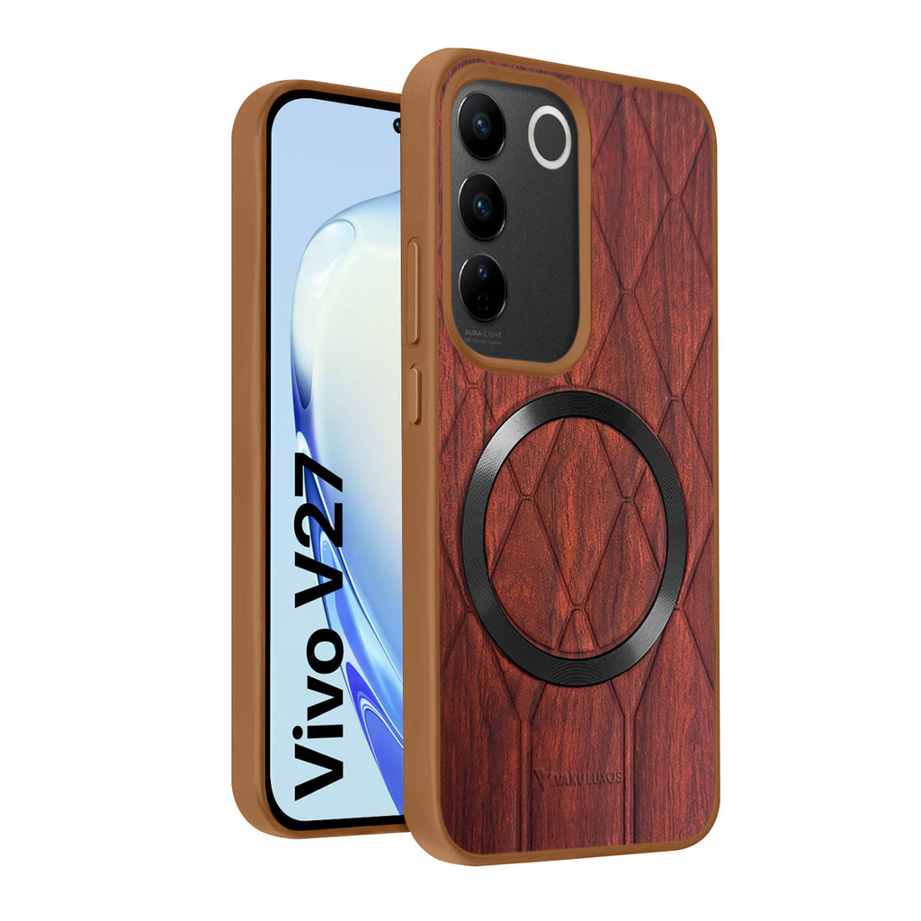 Vaku ® Vivo V27 5G Diamond Plume Pattern Magnetic Magsafe Matte Soft-Touch Texture Back Cover