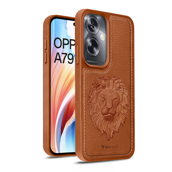Vaku ® Oppo A79 5G Lion Embossed Luxury Designer Leather Back Cover