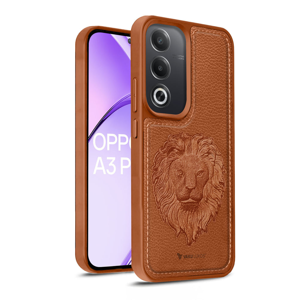Vaku®  Oppo A3 Pro 5G Lion Embossed Luxury Designer Leather Protective Back Cover Case