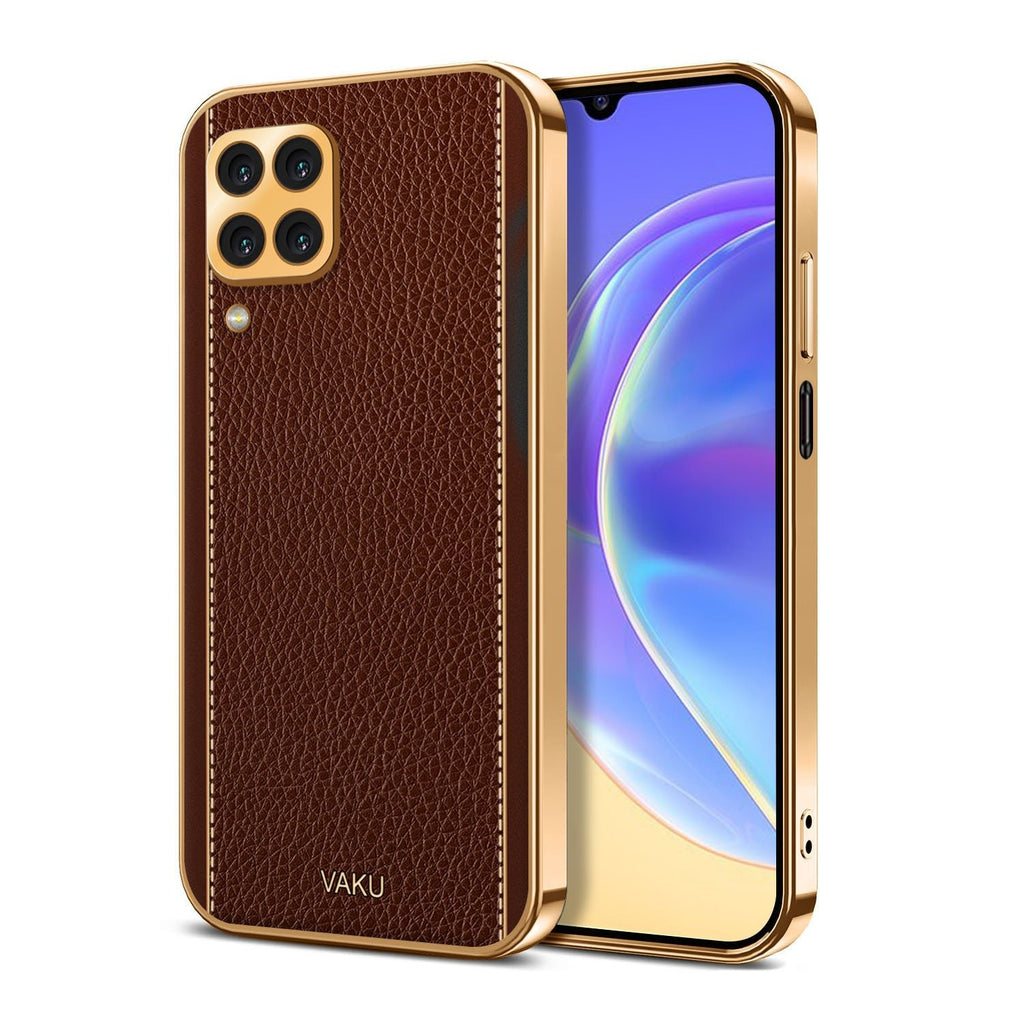 Vaku ® Samsung Galaxy A22 4G Luxemberg Series Leather Stitched Gold Electroplated Soft TPU Back Cover