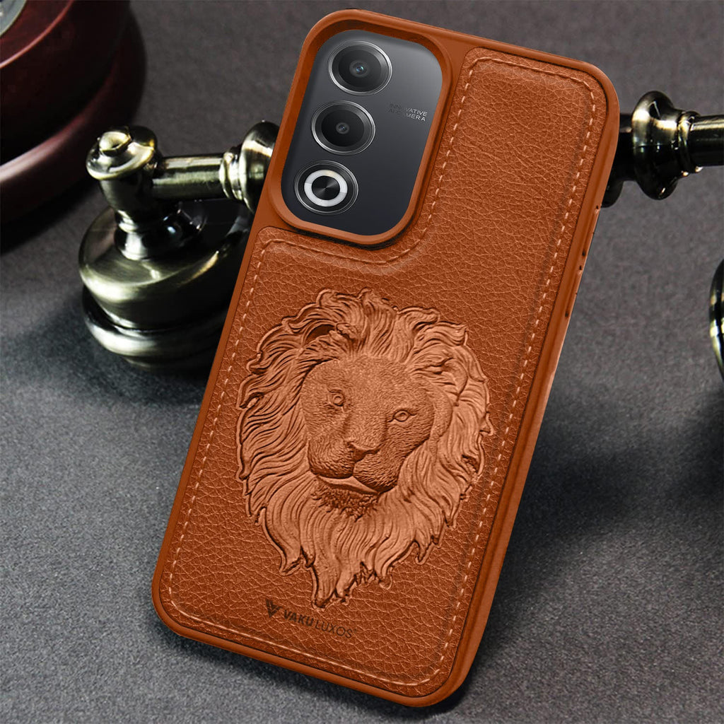 Vaku®  Oppo A3 Pro 5G Lion Embossed Luxury Designer Leather Protective Back Cover Case