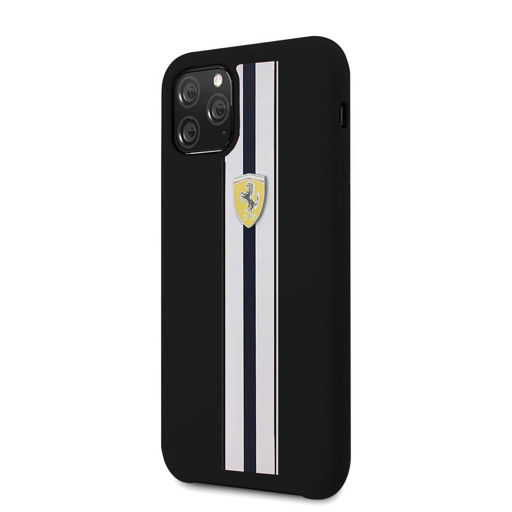 Ferrari ® Apple iPhone 11 Pro White Stripe Liquid Silicon Velvet-Touch Silk Finish Back Cover