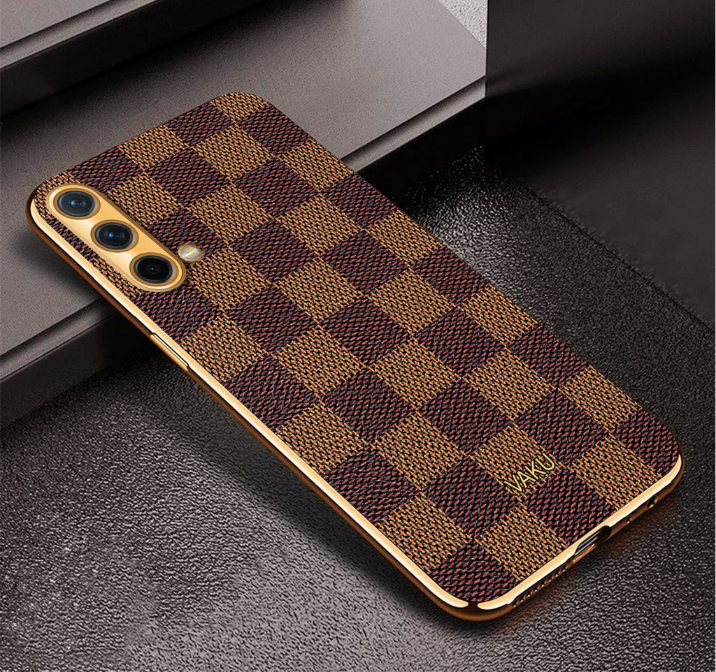 Vaku® OnePlus Nord CE Cheron Series Leather Stitched Gold Electroplated Soft TPU Back Cover