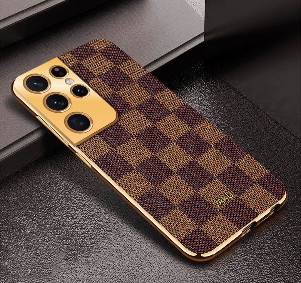 Vaku® Samsung Galaxy S21 Ultra Cheron Leather Electroplated Soft TPU Back Cover