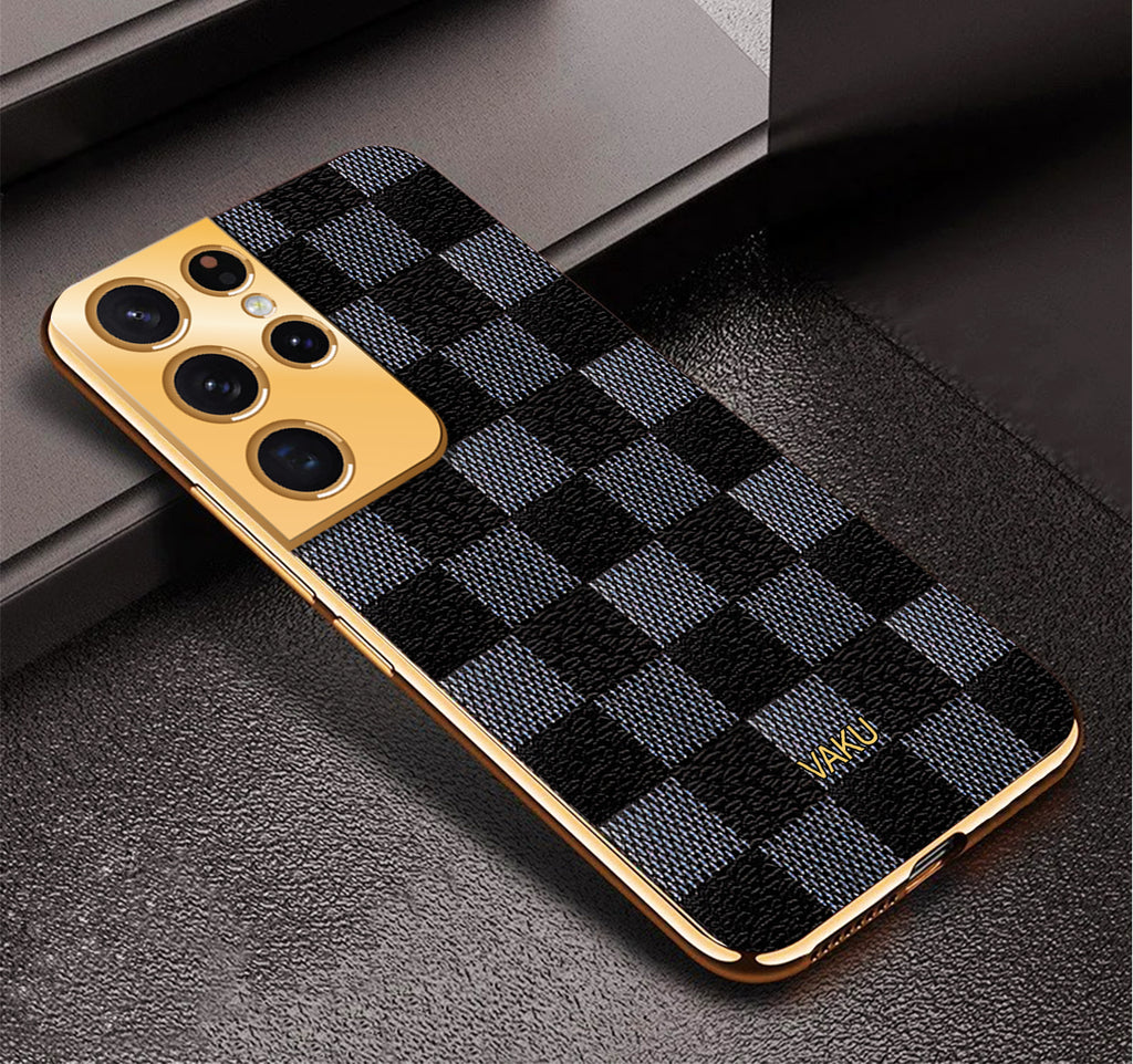 Vaku® Samsung Galaxy S21 Ultra Cheron Leather Electroplated Soft TPU Back Cover