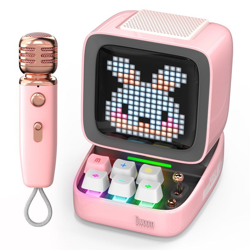 Divoom ® Ditoo-Mic Mini Karaoke Machine Pixel Art Bluetooth Speaker RGB Keyboard and Pixel Display Desktop Decor, Different Sound Modes