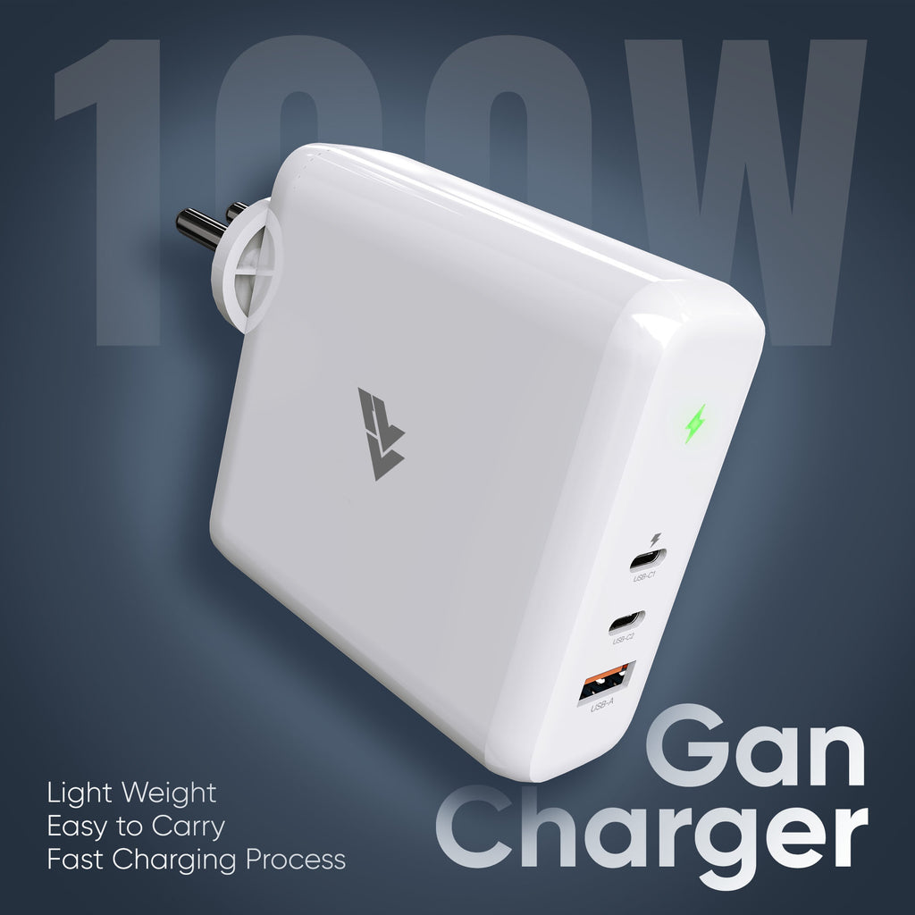 Vaku Luxos ® 100W Gan Charger with 3 Port PD Fast Charging USB C Power Adapter