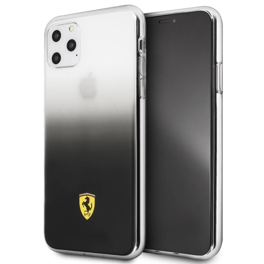Ferrari ® Apple iPhone 11 Pro Max Transparent Black  Gradient Ferrari Logo Back cover