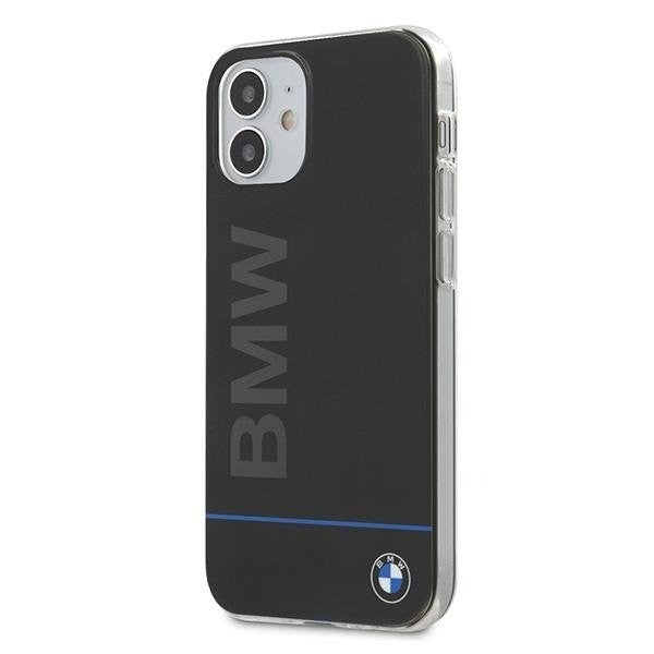 BMW ® Apple iPhone 12 Mini Shiny Hard Case Blue Horizontal Line and Printed Logo