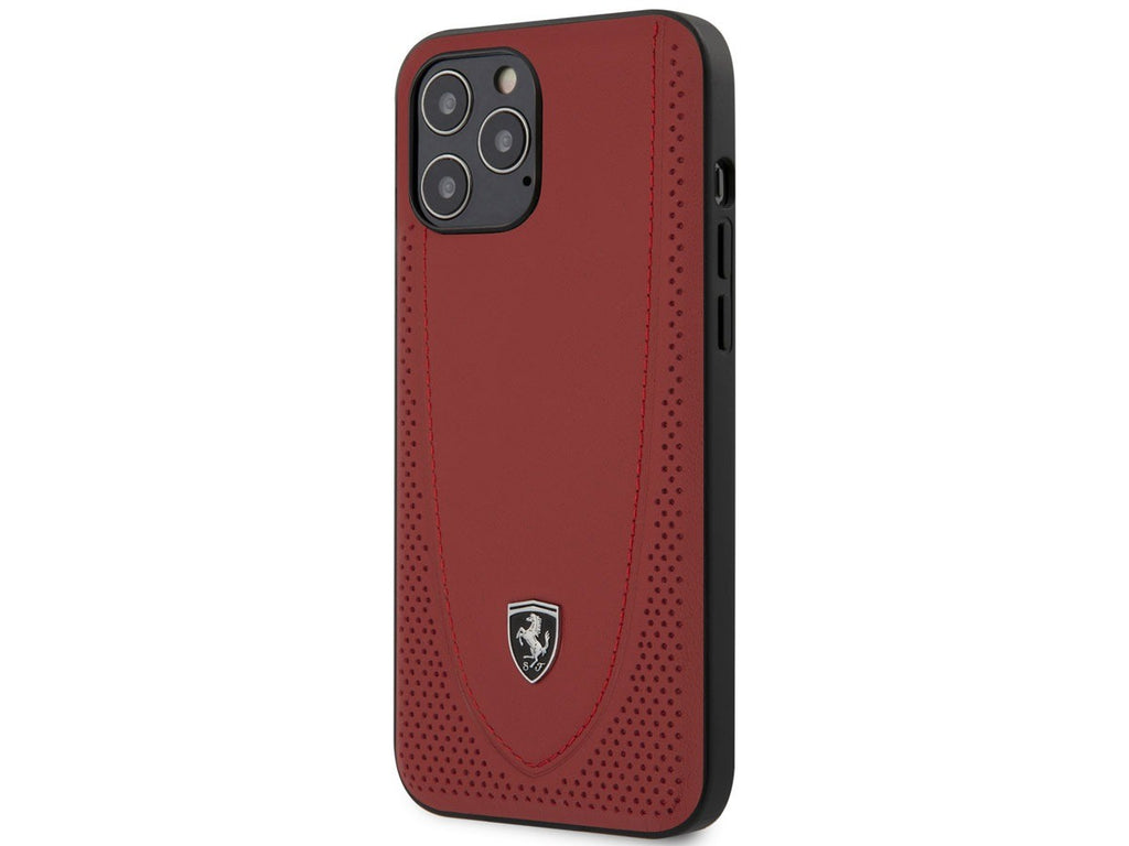 Scuderia Ferrari ® Apple iPhone 12 Pro Max Curved Line Stitched Leather Hard Back Cover