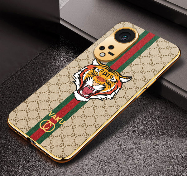 Vaku® Oppo Reno8T 5G Lynx Designer Leather Pattern Gold Electroplated Soft TPU Back Cover Case