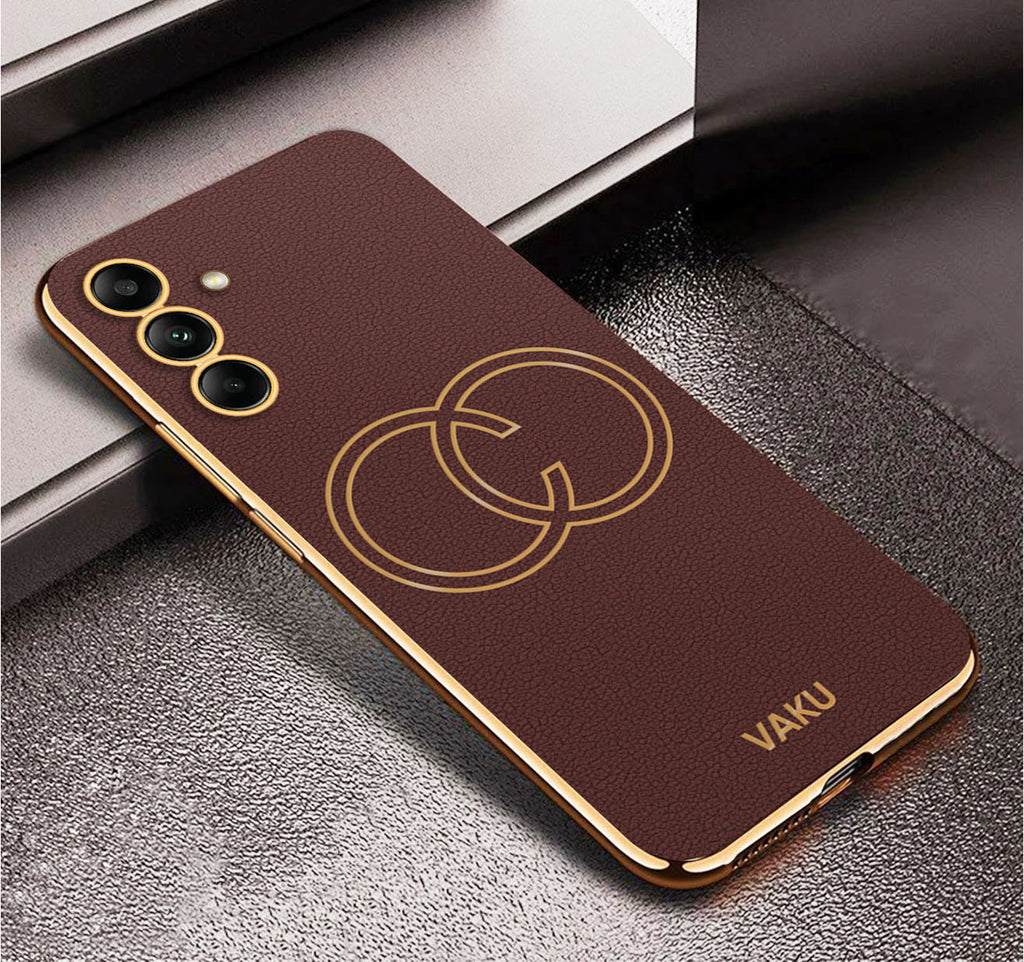 Vaku ® Samsung Galaxy A15 5G Skylar Leather Pattern Gold Electroplated Soft TPU Back Cover