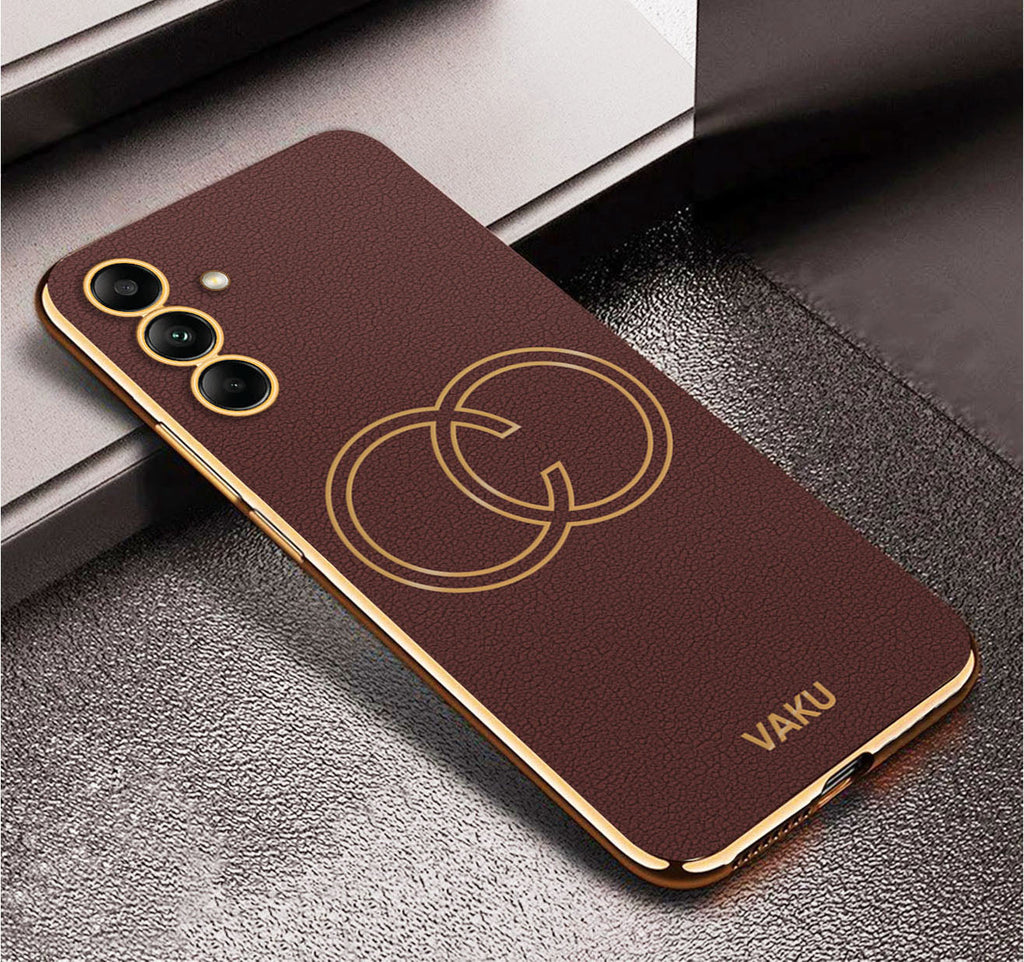 Vaku® Samsung Galaxy M14 5G Skylar Leather Pattern Gold Electroplated Soft TPU Back Cover