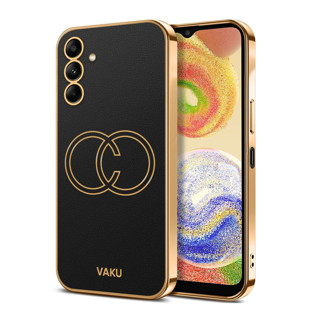 Vaku ® Samsung Galaxy A04s Skylar Leather Pattern Gold Electroplated Soft TPU Back Cover