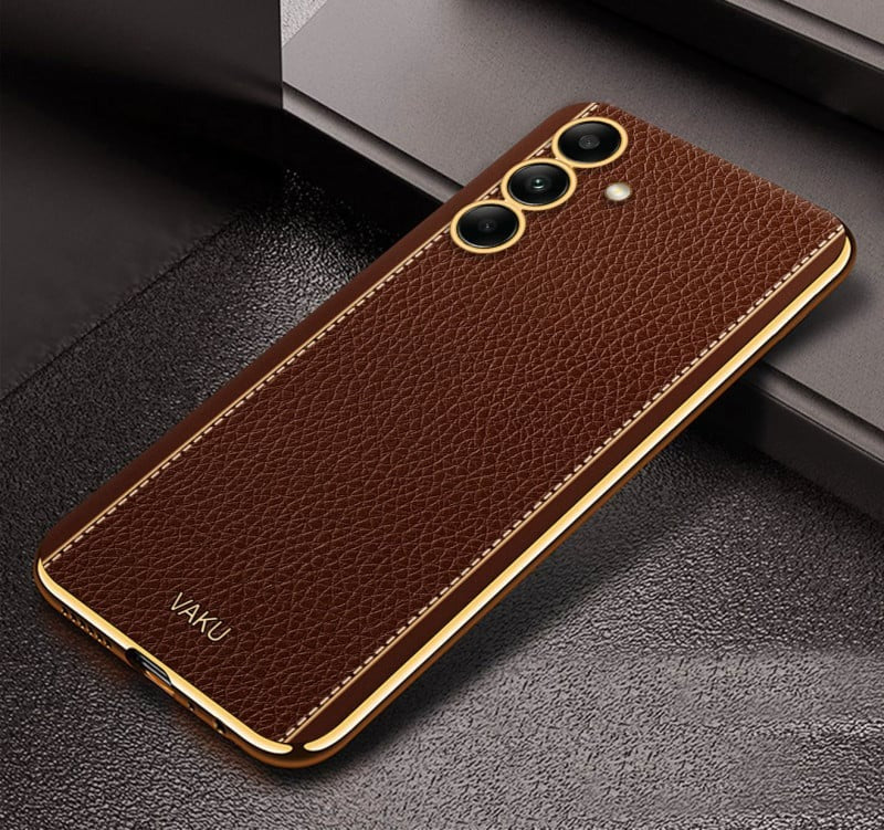 Vaku® Samsung Galaxy S23 FE Luxemberg Leather Pattern Gold Electroplated Soft TPU Back Cover