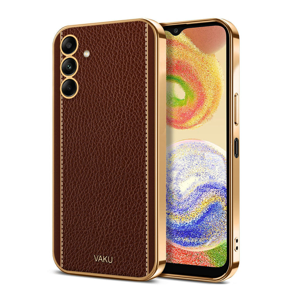 Vaku ® Samsung Galaxy A54 Luxemberg Series Leather Stitched Gold Electroplated Soft TPU Back Cover