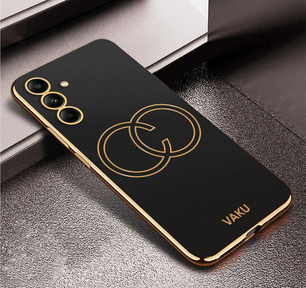 Vaku® Samsung Galaxy M14 5G Skylar Leather Pattern Gold Electroplated Soft TPU Back Cover