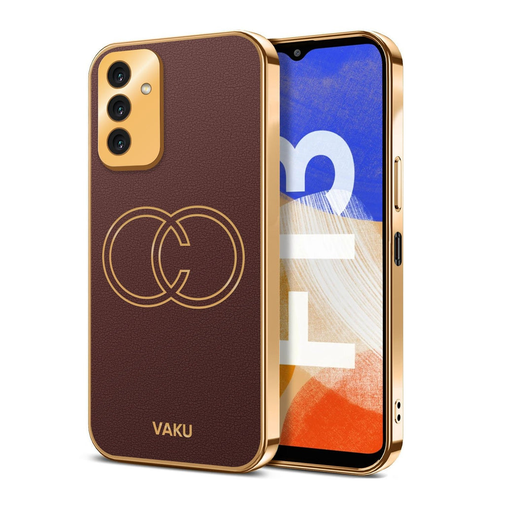 Vaku ® Samsung Galaxy F13 Skylar Leather Pattern Gold Electroplated Soft TPU Back Cover