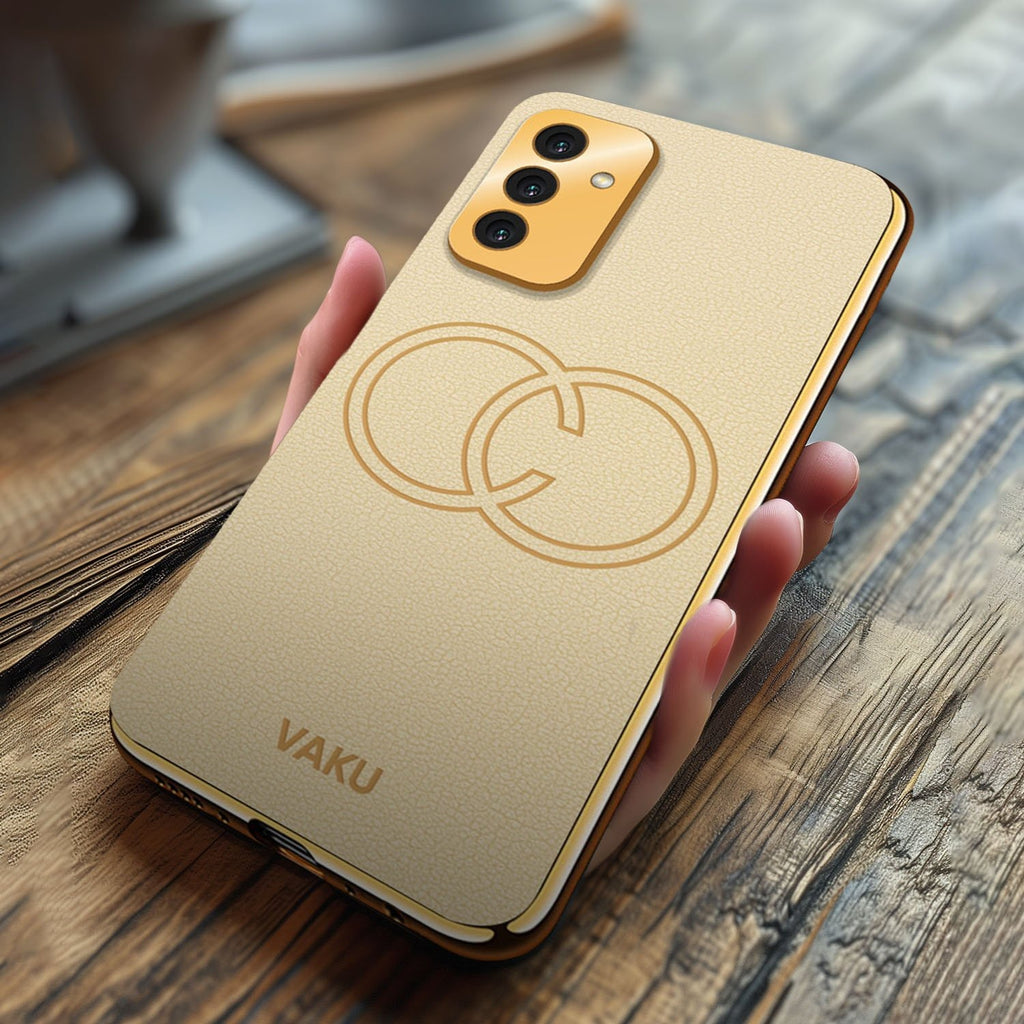 Vaku ® Samsung Galaxy F13 Skylar Leather Pattern Gold Electroplated Soft TPU Back Cover