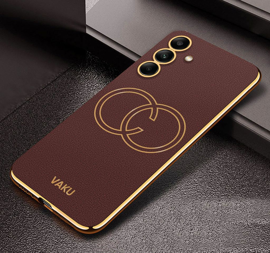 Vaku ® Samsung Galaxy S24 Skylar Leather Pattern Gold Electroplated Soft TPU Back Cover