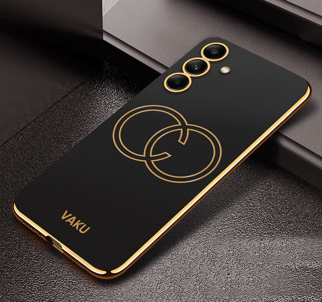 Vaku ® Samsung Galaxy S24 Skylar Leather Pattern Gold Electroplated Soft TPU Back Cover
