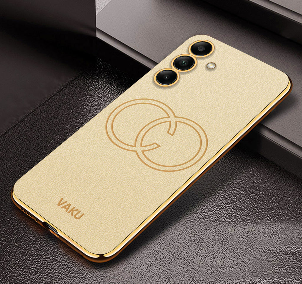 Vaku® Samsung Galaxy S24 Plus Skylar Leather Pattern Gold Electroplated Soft TPU Back Cover