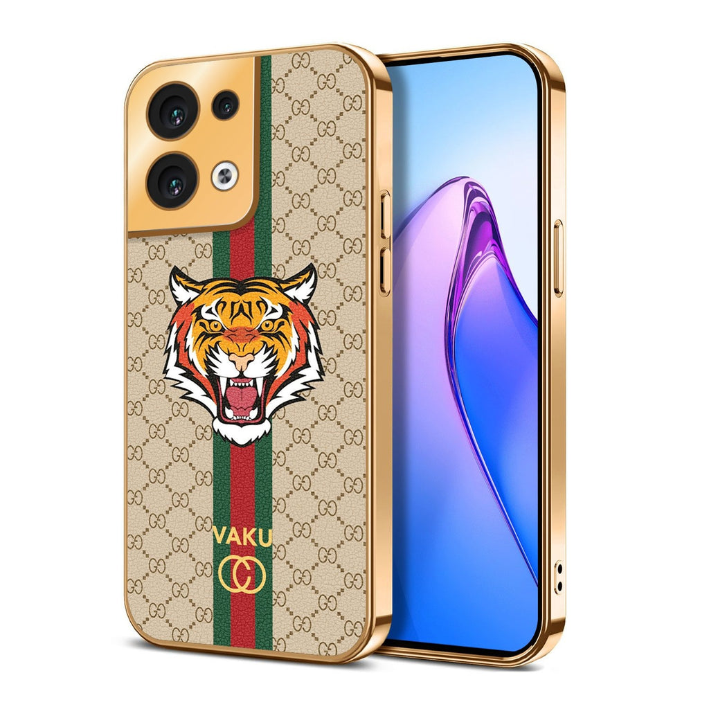 Vaku ® Oppo Reno8 5G Lynx Designer Leather Pattern Gold Electroplated Soft TPU Back Cover Case