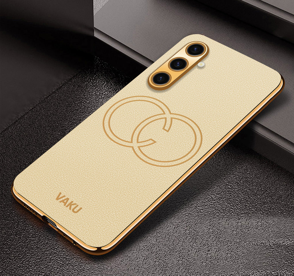 Vaku® Samsung Galaxy A04s Skylar Leather Pattern Gold Electroplated Soft TPU Back Cover