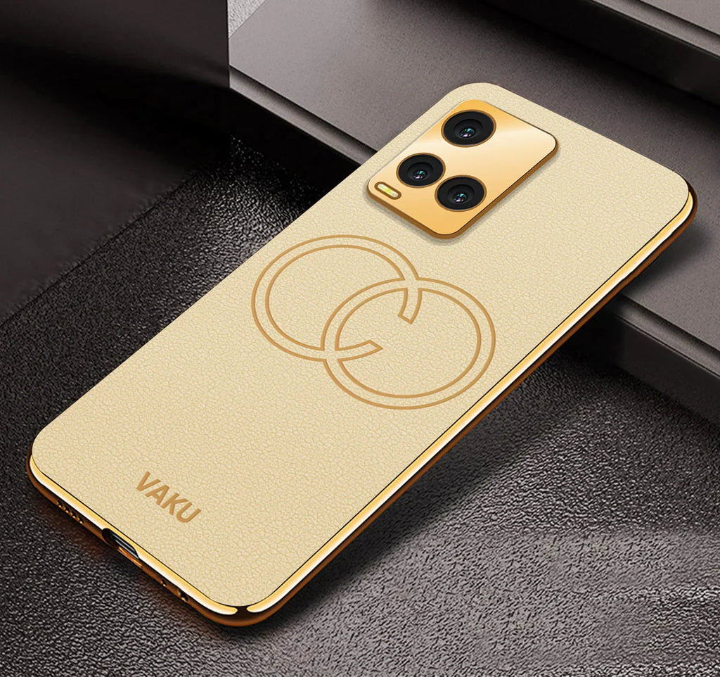 Vaku® Vivo Y33T Skylar Leather Pattern Gold Electroplated Soft TPU Back Cover Case