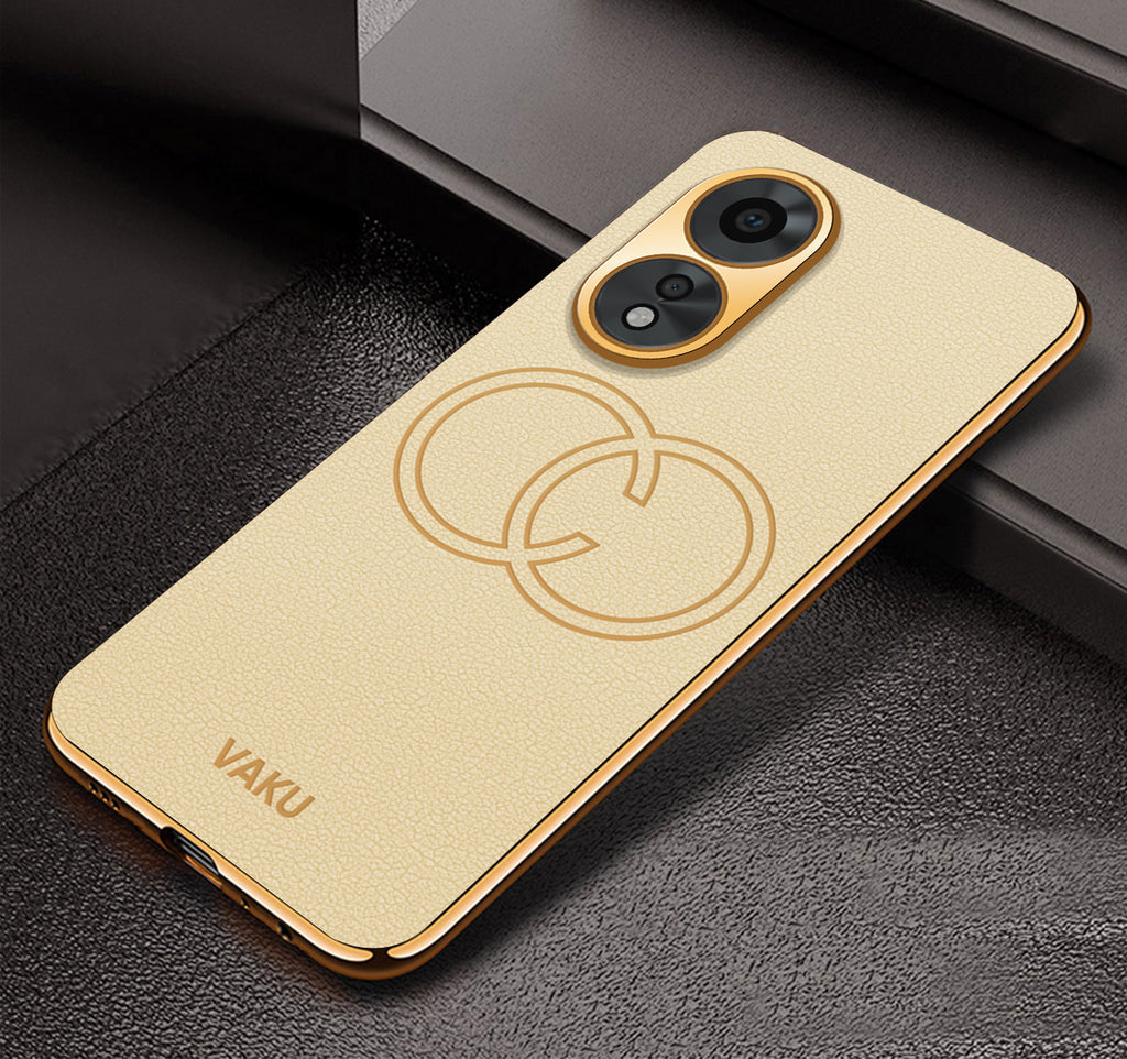 Vaku ® Oppo A38 Skylar Leather Pattern Gold Electroplated Soft TPU Back Cover