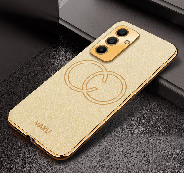 Vaku ® Samsung Galaxy M34 5G Skylar Leather Pattern Gold Electroplated Soft TPU Back Cover