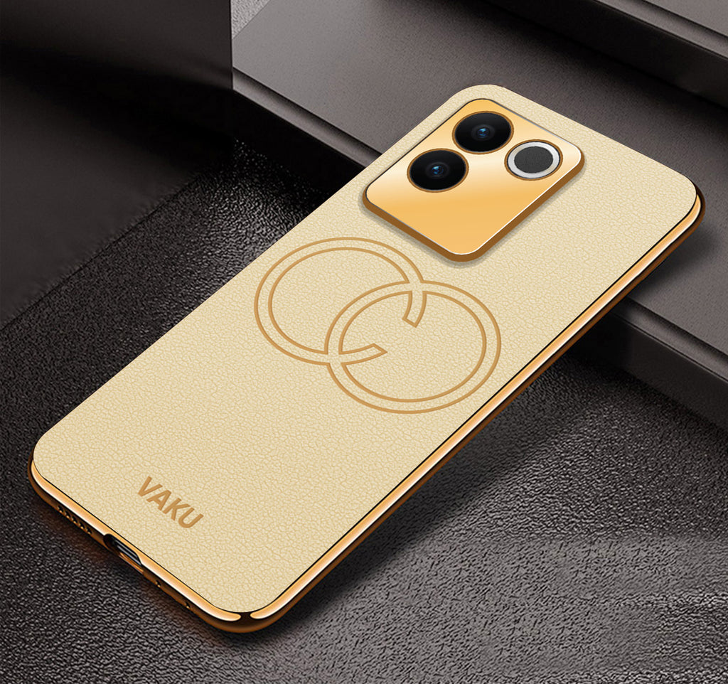 Vaku ® Vivo T2 Pro 5G Skylar Leather Pattern Gold Electroplated Soft TPU Back Cover