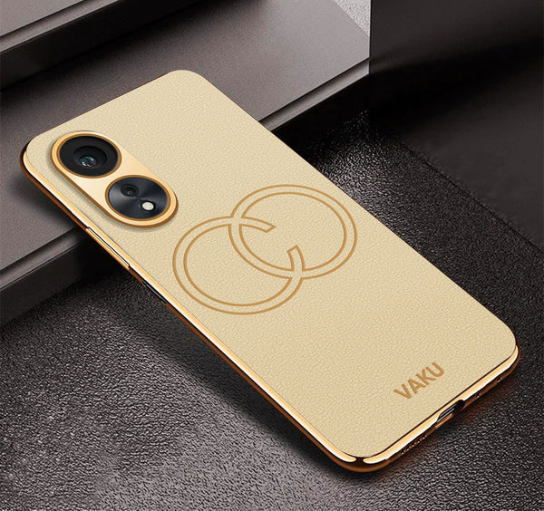 Vaku® Oppo A58 4G Skylar Leather Pattern Gold Electroplated Soft TPU Back Cover