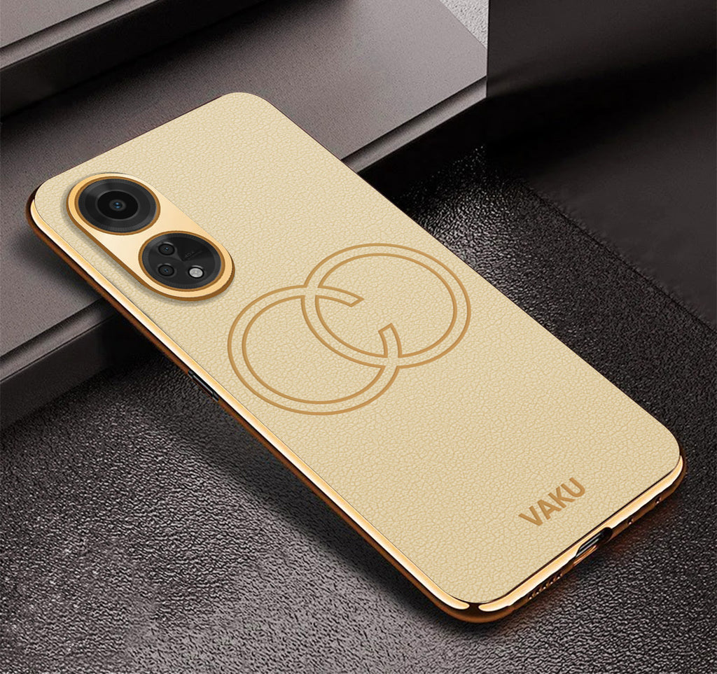 Vaku ® Oppo F23 5G Skylar Leather Pattern Gold Electroplated Soft TPU Back Cover