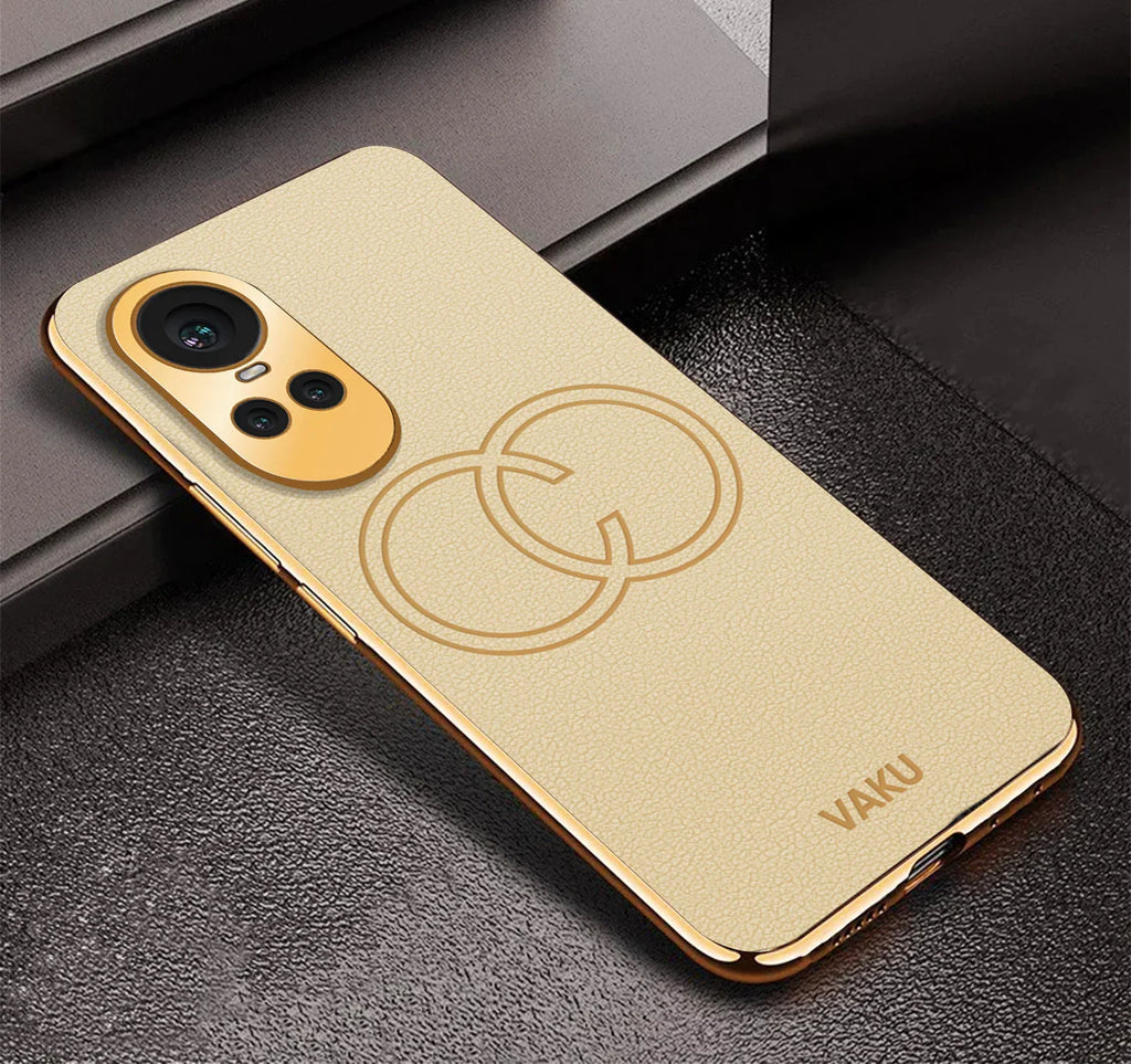 Vaku® Oppo Reno10 5G Skylar Leather Pattern Gold Electroplated Soft TPU Back Cover