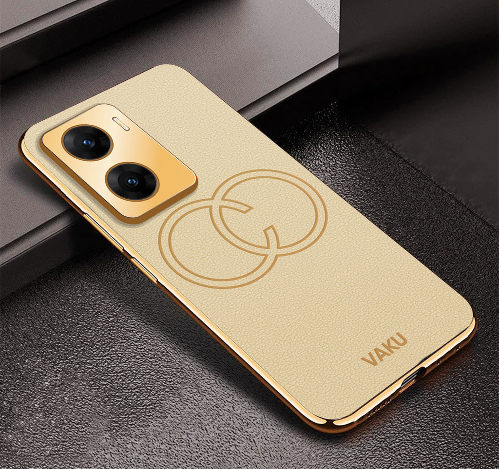 Vaku ® Vivo V29e 5G Skylar Leather Pattern Gold Electroplated Soft TPU Back Cover