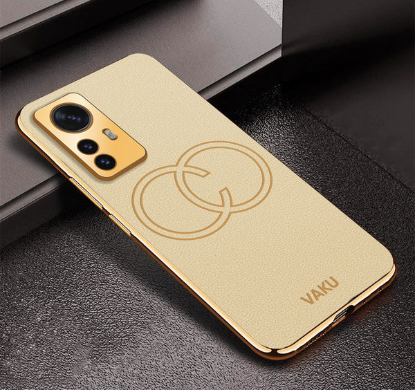 Vaku® Xiaomi 12 Pro 5G Skylar Leather Pattern Gold Electroplated Soft TPU Back Cover