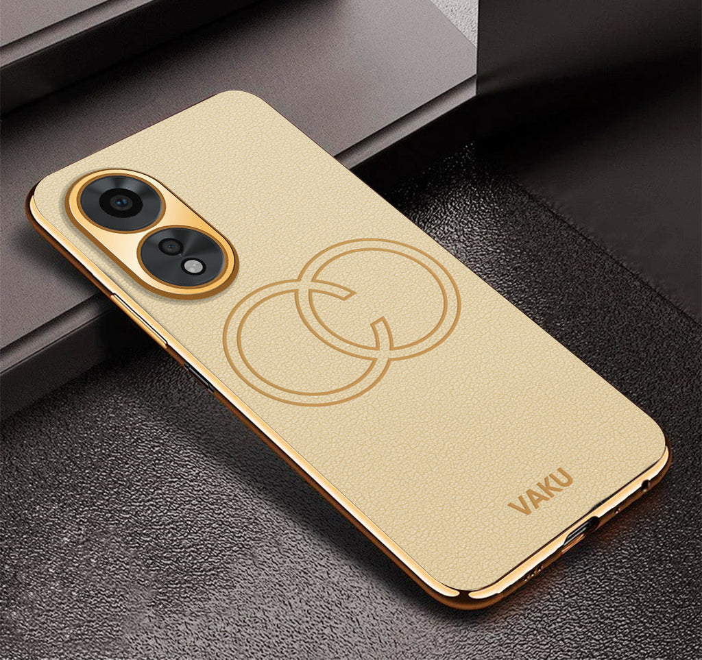 Vaku® Oppo A38 Skylar Leather Pattern Gold Electroplated Soft TPU Back Cover