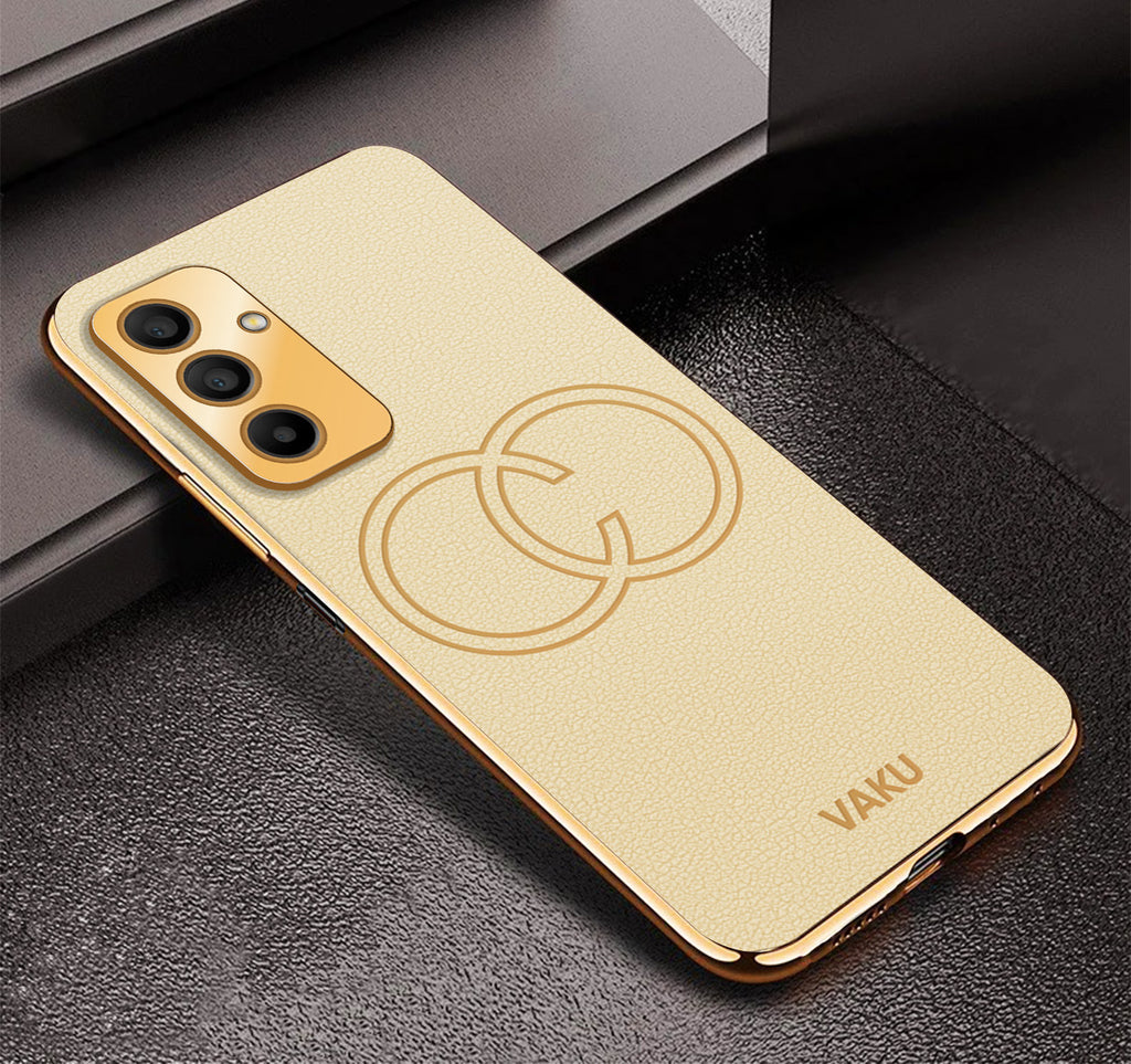 Vaku ® Samsung Galaxy M34 5G Skylar Leather Pattern Gold Electroplated Soft TPU Back Cover