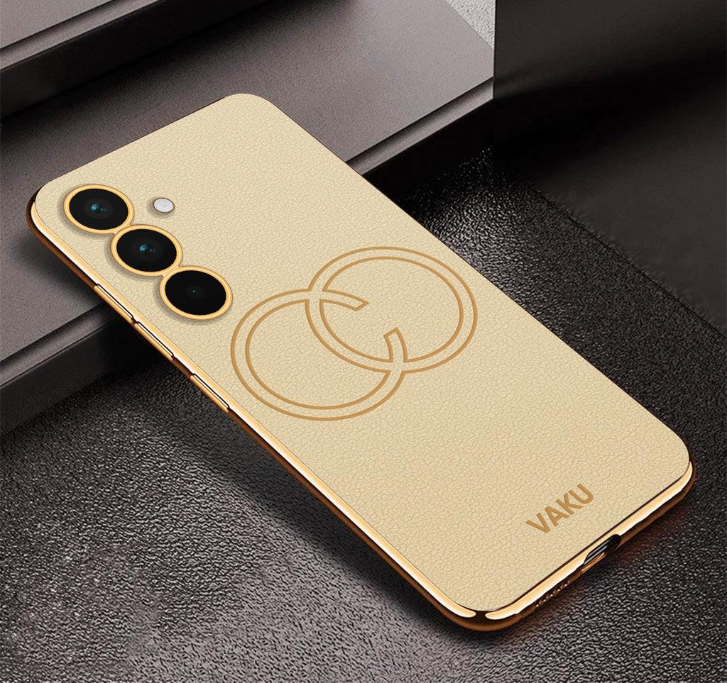 Vaku ® Samsung Galaxy A55 5G Skylar Leather Pattern Gold Electroplated Soft TPU Back Cover
