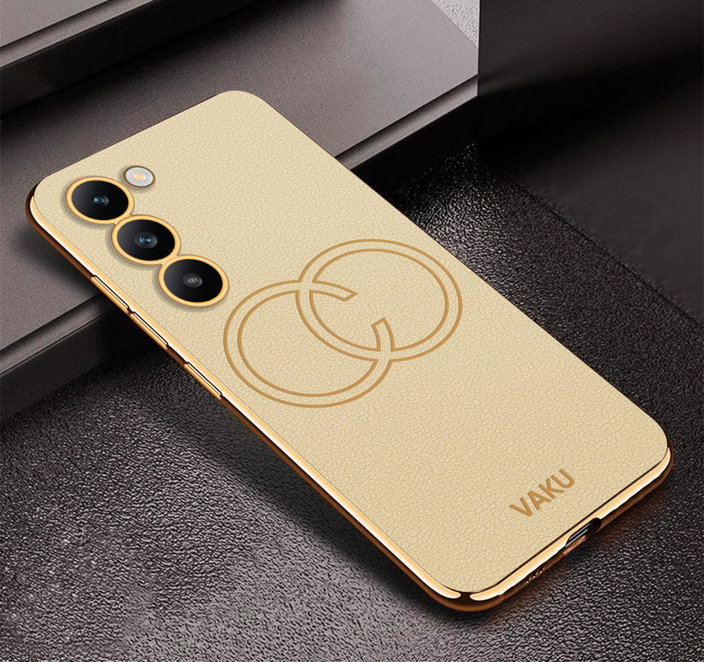 Vaku ® Vivo Y200e 5G Skylar Leather Pattern Gold Electroplated Soft TPU Back Cover