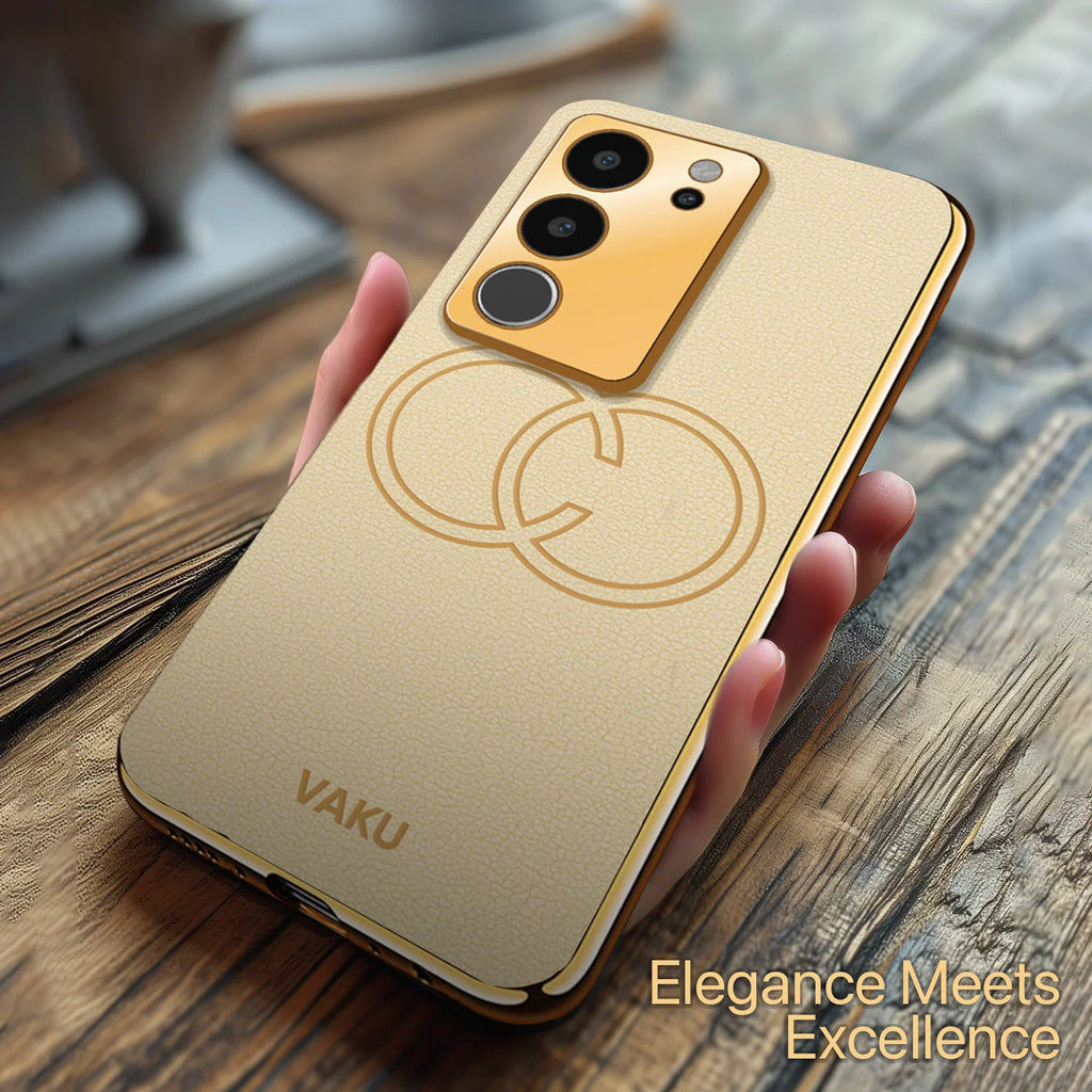 Vaku ® Vivo V29 5G Skylar Leather Pattern Gold Electroplated Soft TPU Back Cover