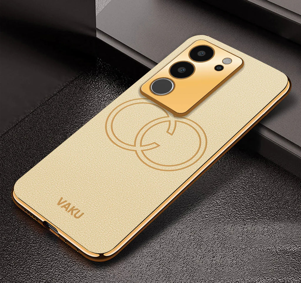 Vaku® Vivo V29 5G Skylar Leather Pattern Gold Electroplated Soft TPU Back Cover