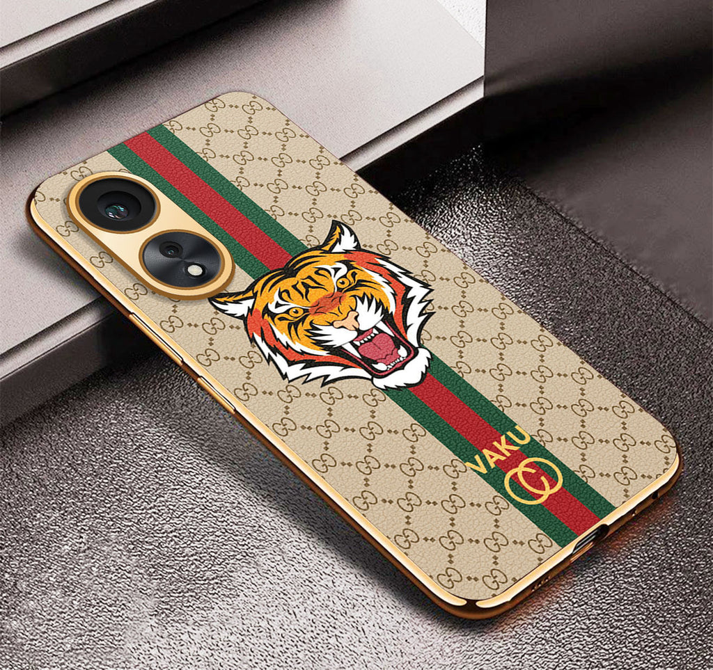 Vaku ® Oppo A58 Lynx Designer Leather Pattern Gold Electroplated Soft TPU Back Cover Case