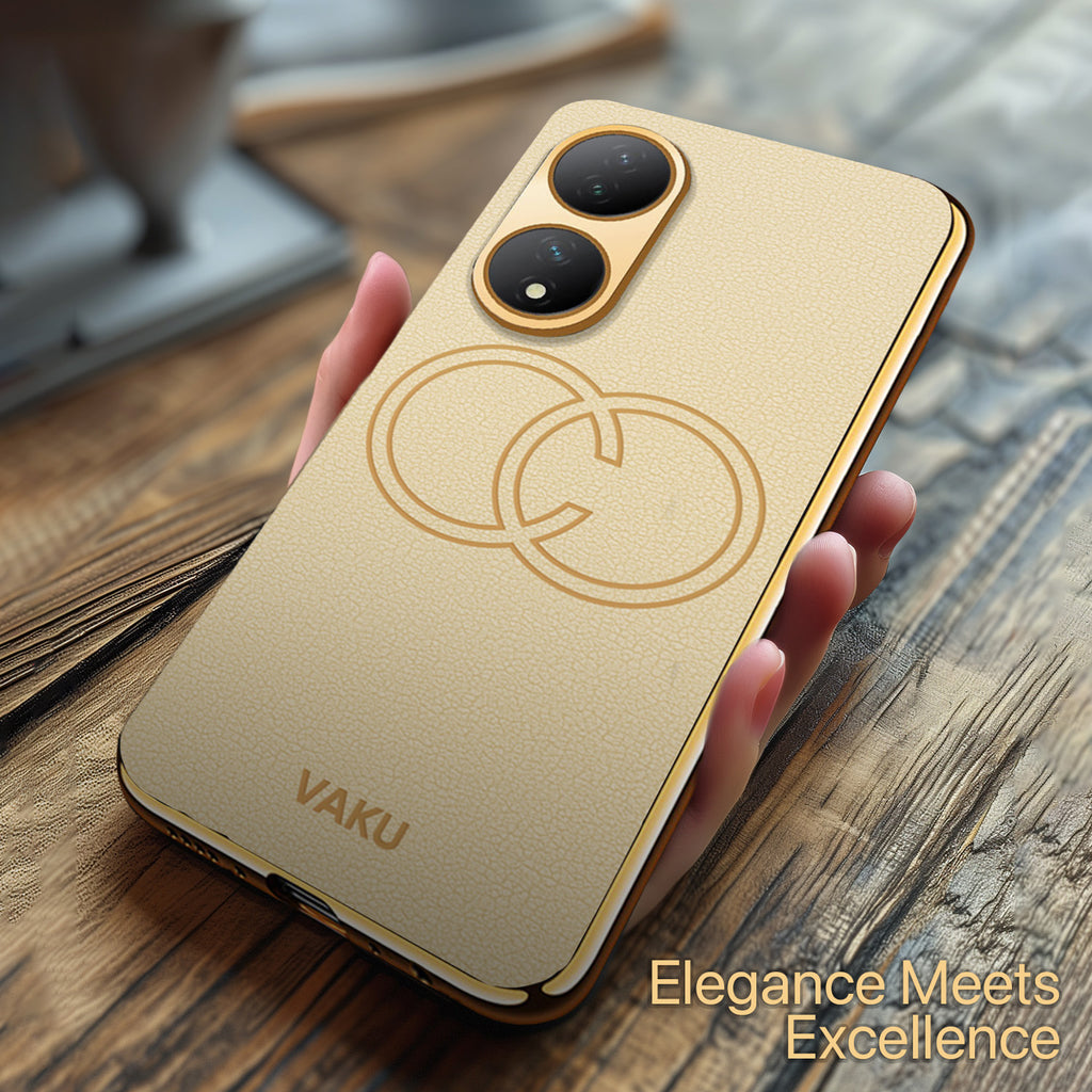 Vaku ® Vivo Y100A 5G Skylar Leather Pattern Gold Electroplated Soft TPU Back Cover