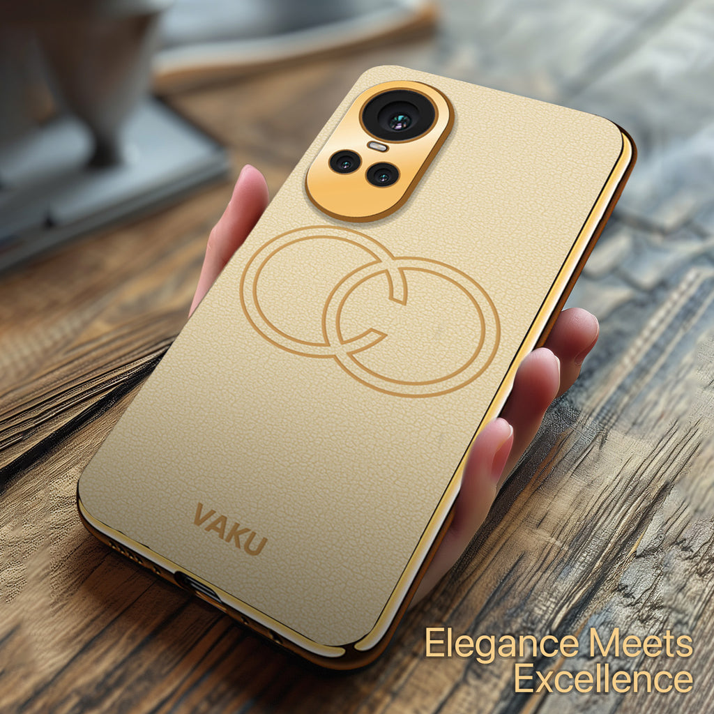 Vaku ® Oppo Reno10 5G Skylar Leather Pattern Gold Electroplated Soft TPU Back Cover