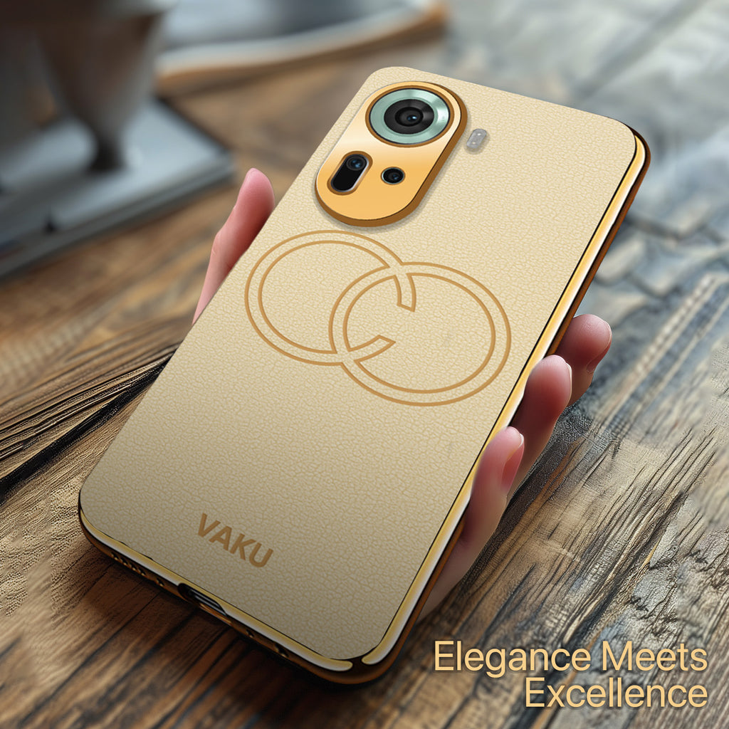 Vaku ® Oppo Reno11 5G Skylar Leather Pattern Gold Electroplated Soft TPU Back Cover