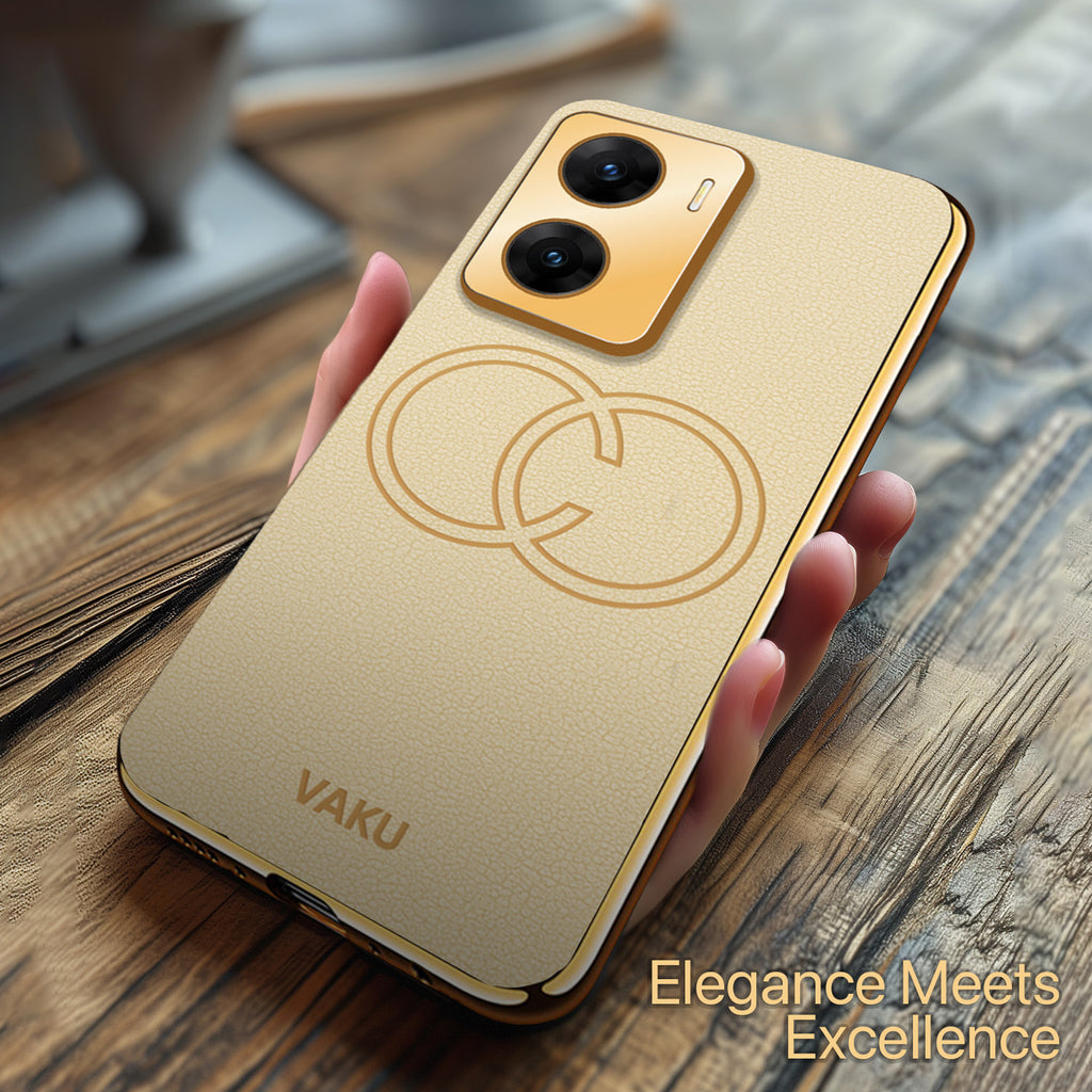 Vaku ® Vivo V29e 5G Skylar Leather Pattern Gold Electroplated Soft TPU Back Cover